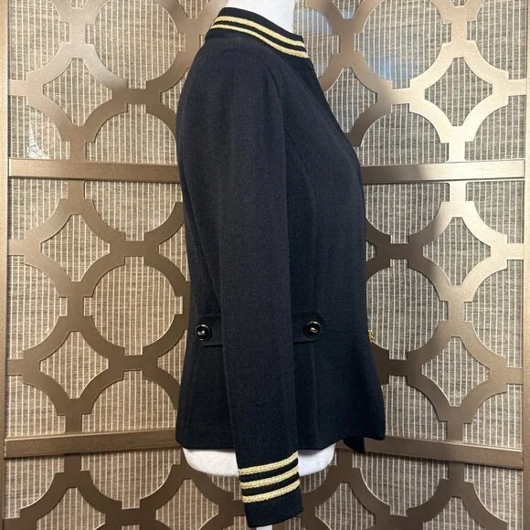 St John Collection Black Knit Jacket Women’s Size 6 Gold Trim Military Style - Picture 4 of 9